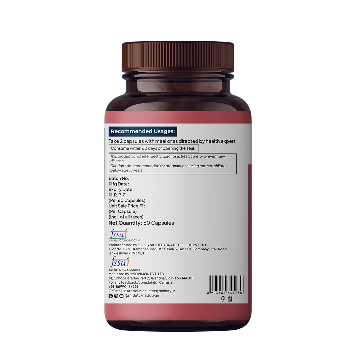 Zephivo Miduty by Palak Notes Organic Blood Builder, Anemia Supplement, Green Amla, Barley Leaves, Beet Root, Organic Iron Supplement, Hemoglobin Booster, Increase HB, Organic Blood Builder Pack - 60 Caps