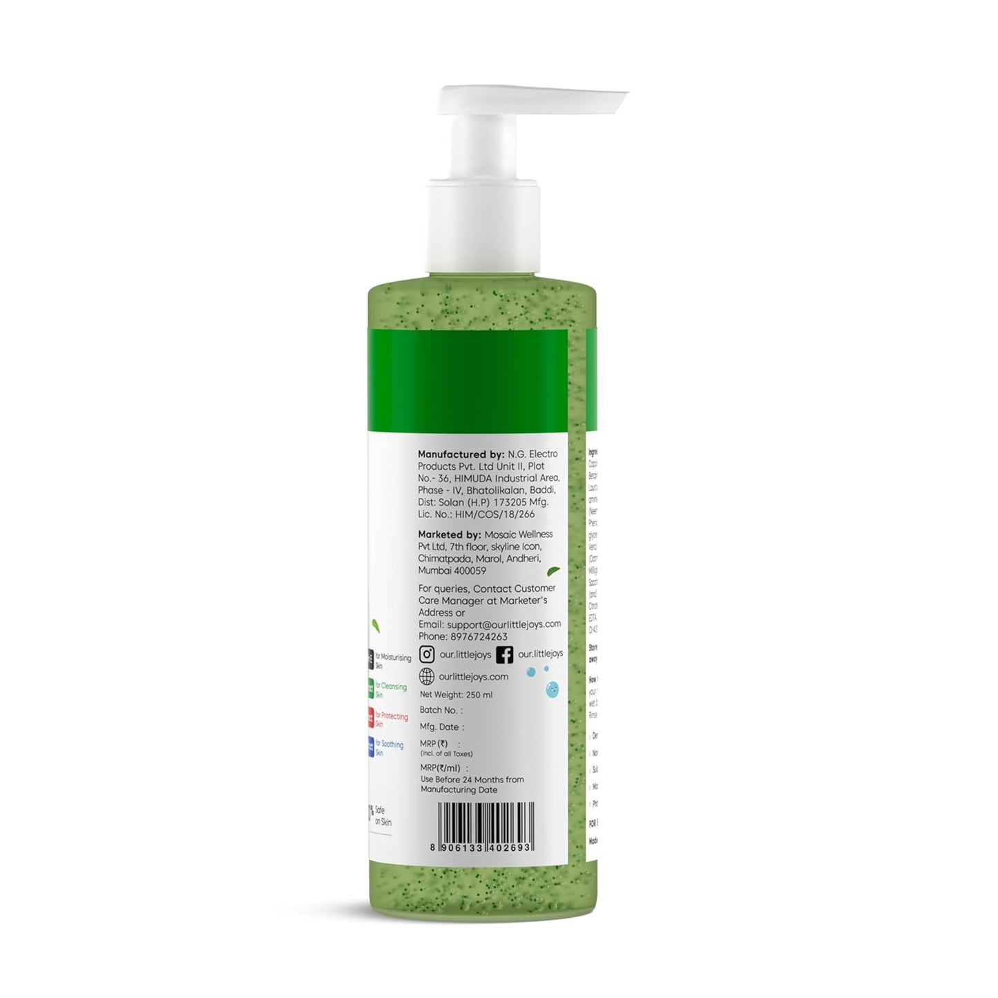 Little Joys Anti-Bacterial Neem Body Wash for Kids (2+ Years) 250ml | With Vit E, Oats & Aloe Vera Extract | Gently Exfoliates, Protects & Deep Cleanses Skin
