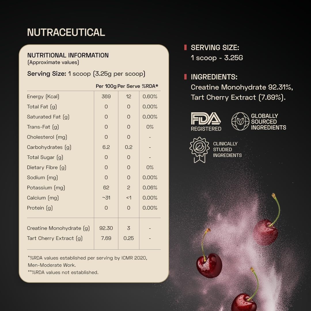 Ace Blend Micronised Creatine Powder 100 Servings | Tart Cherry Extract | For Strength, Endurance And Recovery | Creatine Monohydrate | Big Muscle Protein Support| High Absorption | 325g