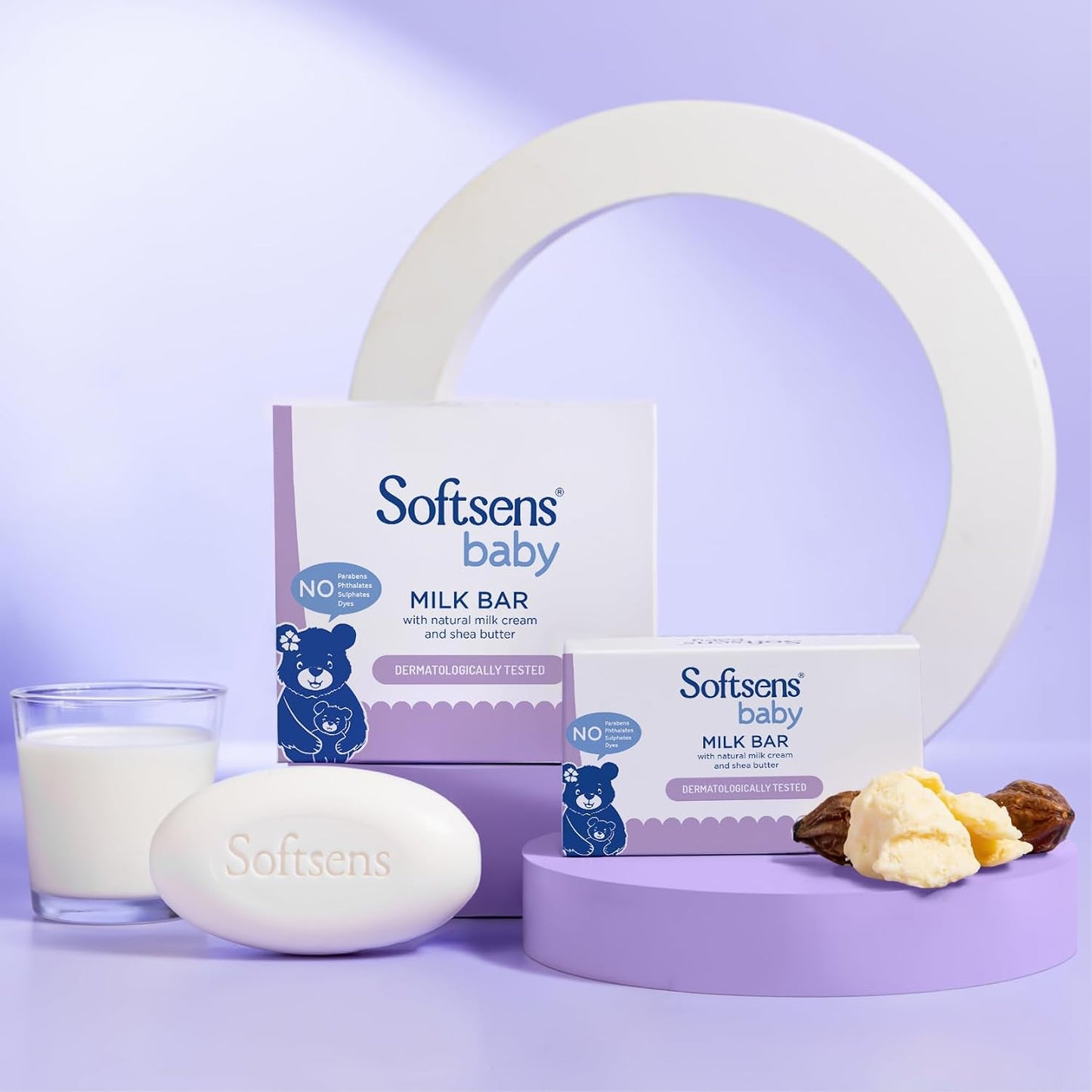 Softsens Baby Milk Bar Soap 100g each x 3 (300g) | Gentle Cleansing & Moisturizing | With Natural Milk Cream & Shea Butter | Dermatologically Tested, Hypoallergenic & Free from Parabens, SLS & SLES