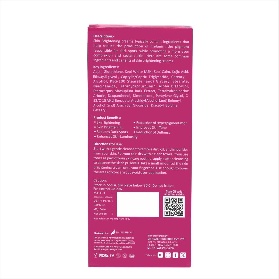 Pink back of a skincare product packaging with text and QR code.