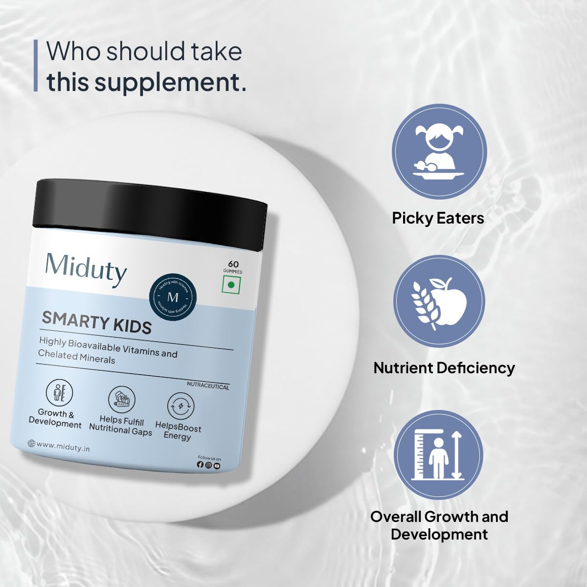 Zephivo Miduty by Palak Notes Smarty Kids Multivitamin Multimineral, B Complex, Vitamin C, Vitamin A & Active Immunity For Picky Eaters No Fructose Corn Syrup No Preservatives - Natural Flavor - Pack of 60