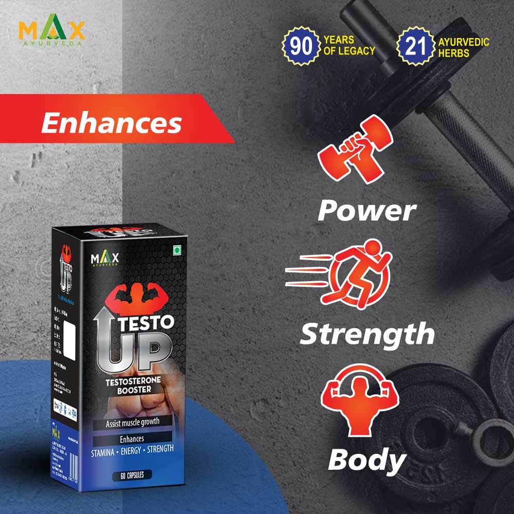Max Ayurveda Testo Up For Muscle Mass, Bodybuilder & Athletes - 60 Capsules (Pack Of 1)