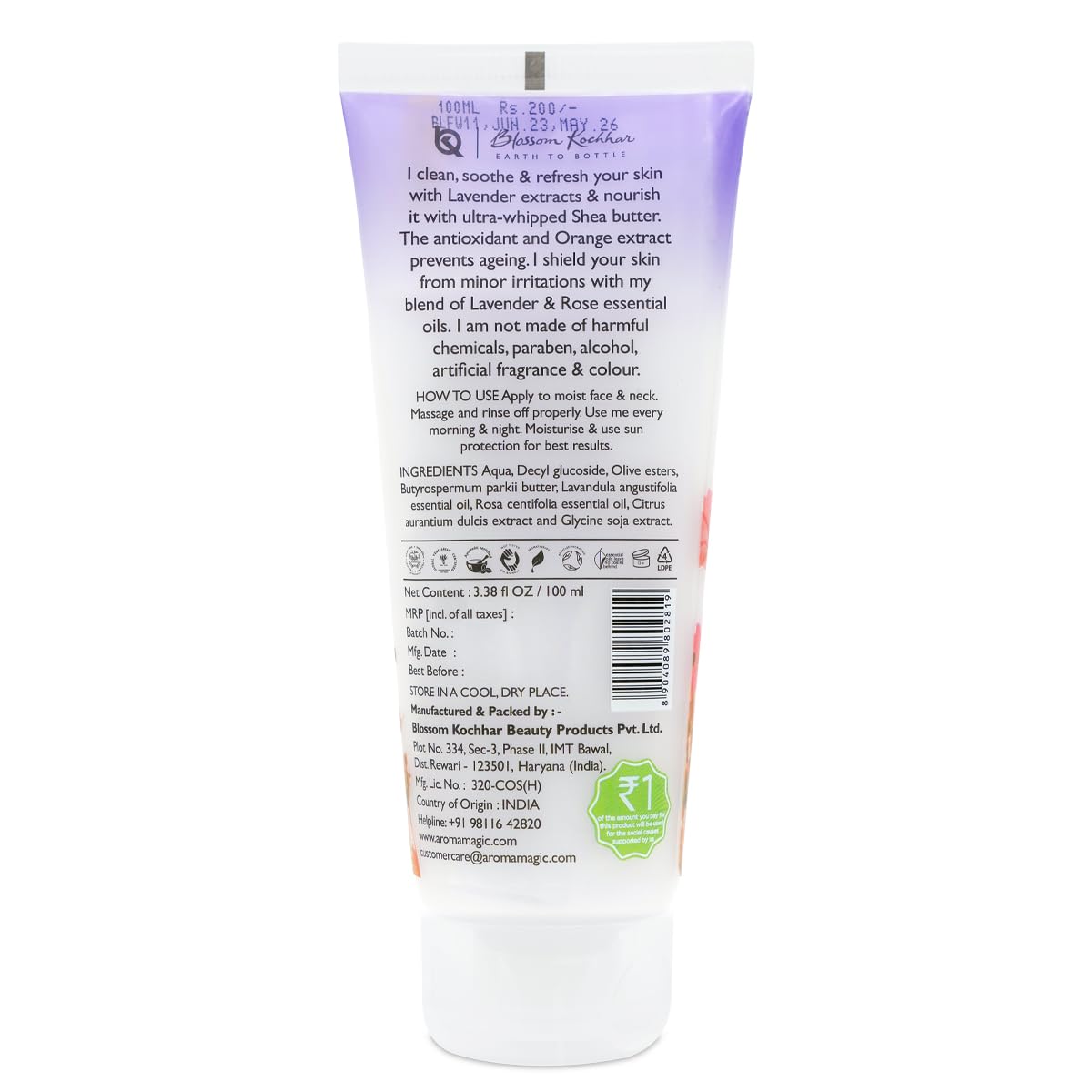 Aroma Magic Lavender Face Wash – Hydrating & Nourishing Cleanser with Rose Oil & Orange Extract for Dry & Sensitive Skin – 100ml