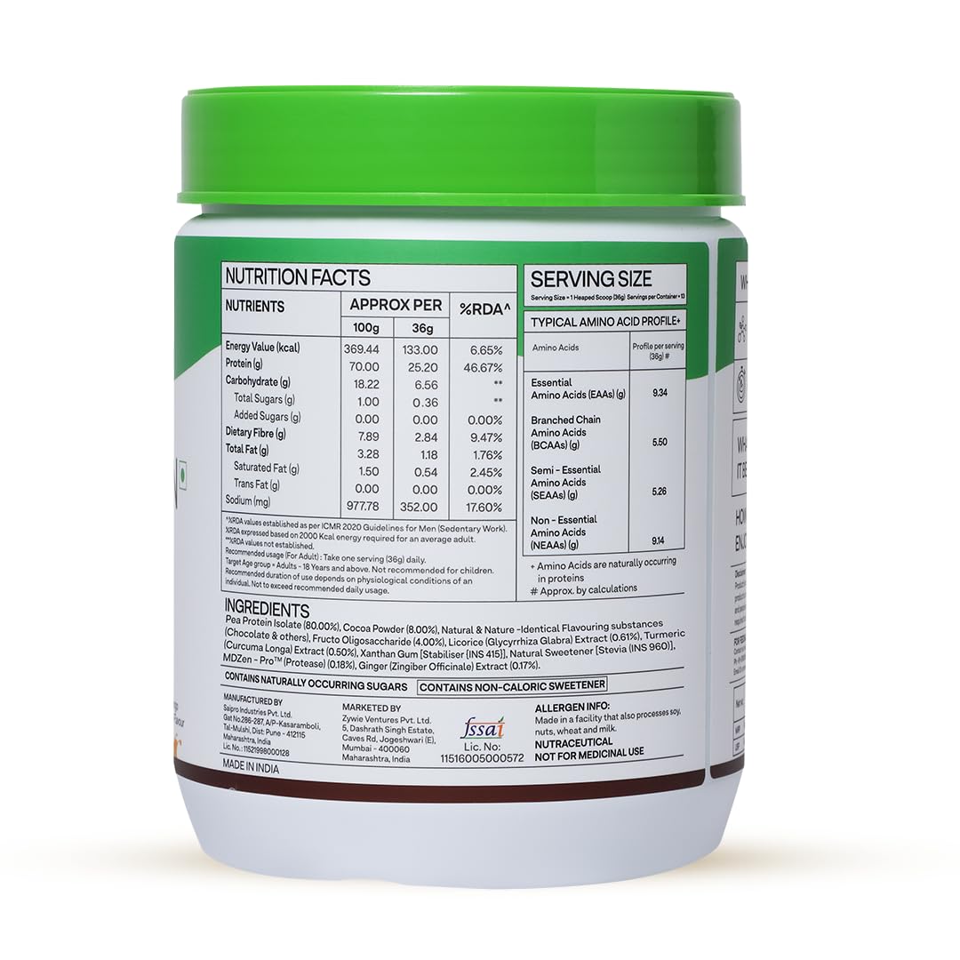 OZiva Bioactive Plant Protein | 25g Protein,5.5 BCAA| Pea Isolate| Plant based Protein Powder for Women & Men | Essential Amino Acids| Protein supplement, Clean, Sugar free, 500g