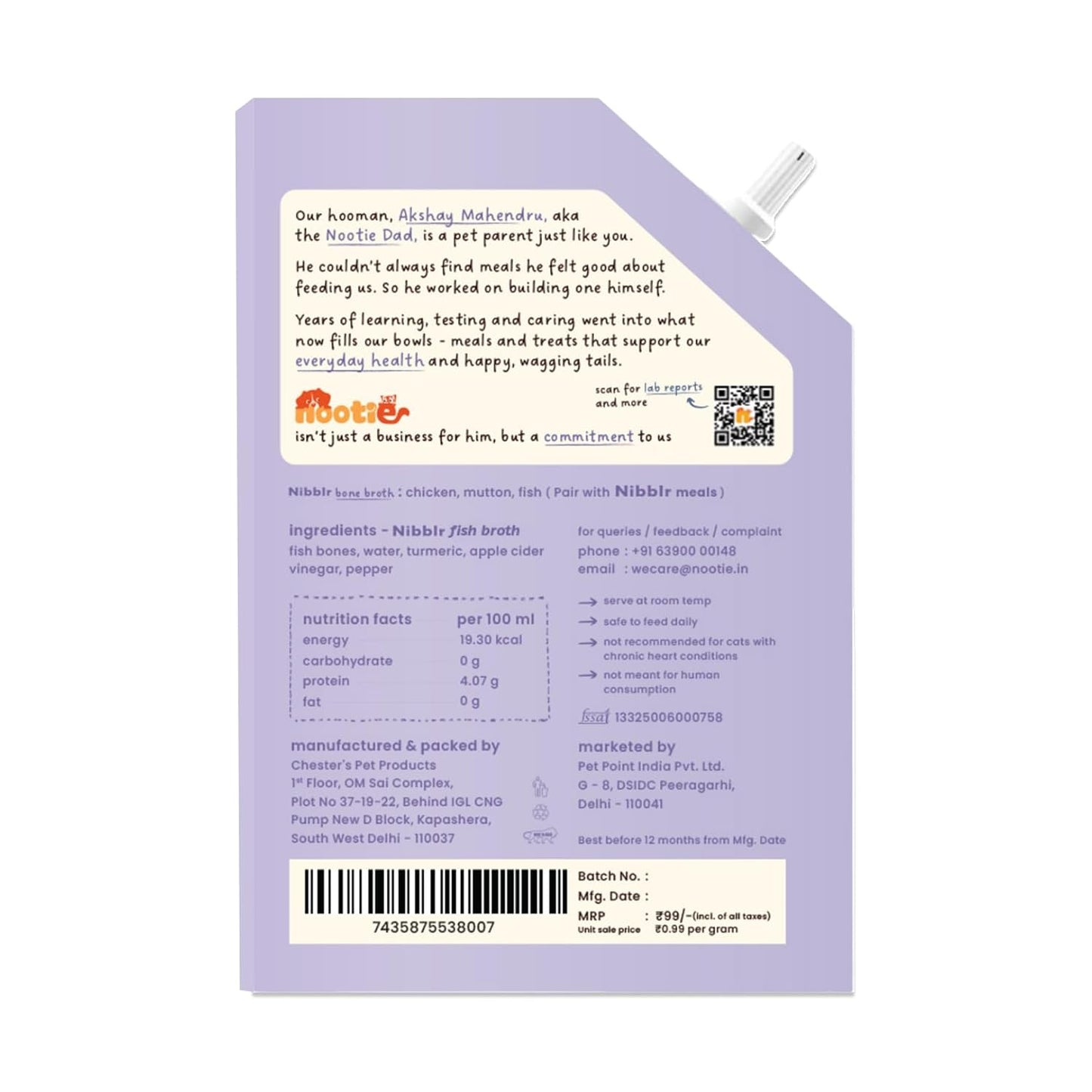 Nootie Nibblr Fish Bone Broth (100ml)- Hydrating Meal Topper for Cat
