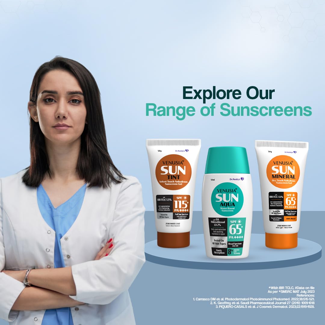 VENUSIA Dr. Reddy's Water Based Sunscreen SPF 65|Broad Spectrum Protection|Powered by Antioxidants|Ultra-Light, Non-Sticky|12-hr Hydration Lock|Anti-Pigmentation|For Oily, Acne-Prone Skin|50g