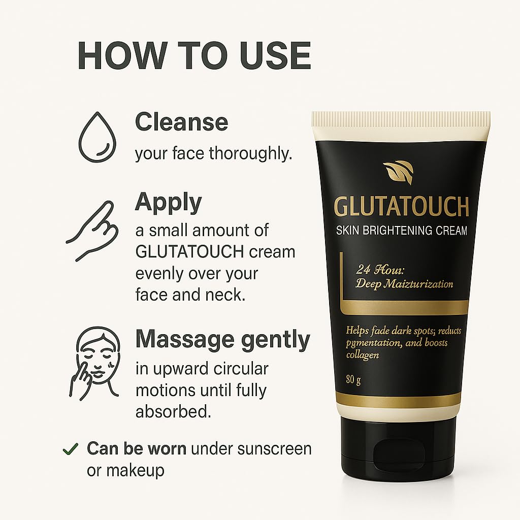 GLUTATOUCH Skin Brightening Cream with L-Glutathione and Vitamin C for 24-Hour Moisturizing, Skin Radiance, Dark Spot Reduction, and Even-Tone Enhancement, 50g