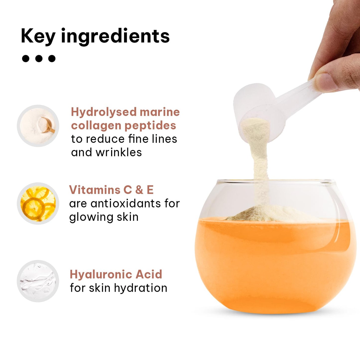 HealthKart Hk Vitals Marine Collagen Supplement (Orange, 200 Gram) | Vitamin C, E, Sodium Hyaluronate | For Healthy Skin, Hair & Nails