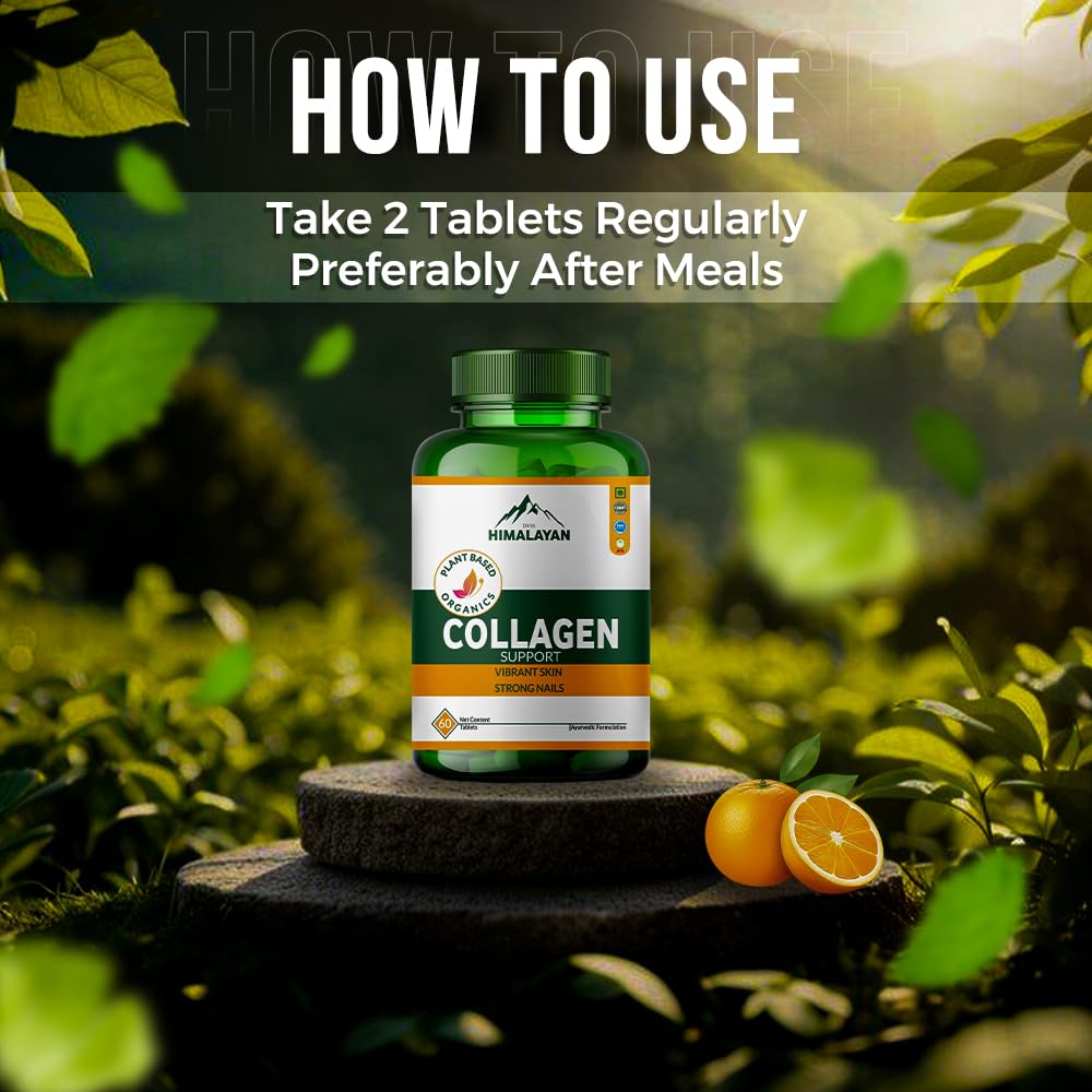 Divya Himalayan Collagen Support Supplement, 60 Tablets, Skin Health, Joint Flexibility, Hair Strength, Herbal Blend, Vitamin C, Biotin, Silica.