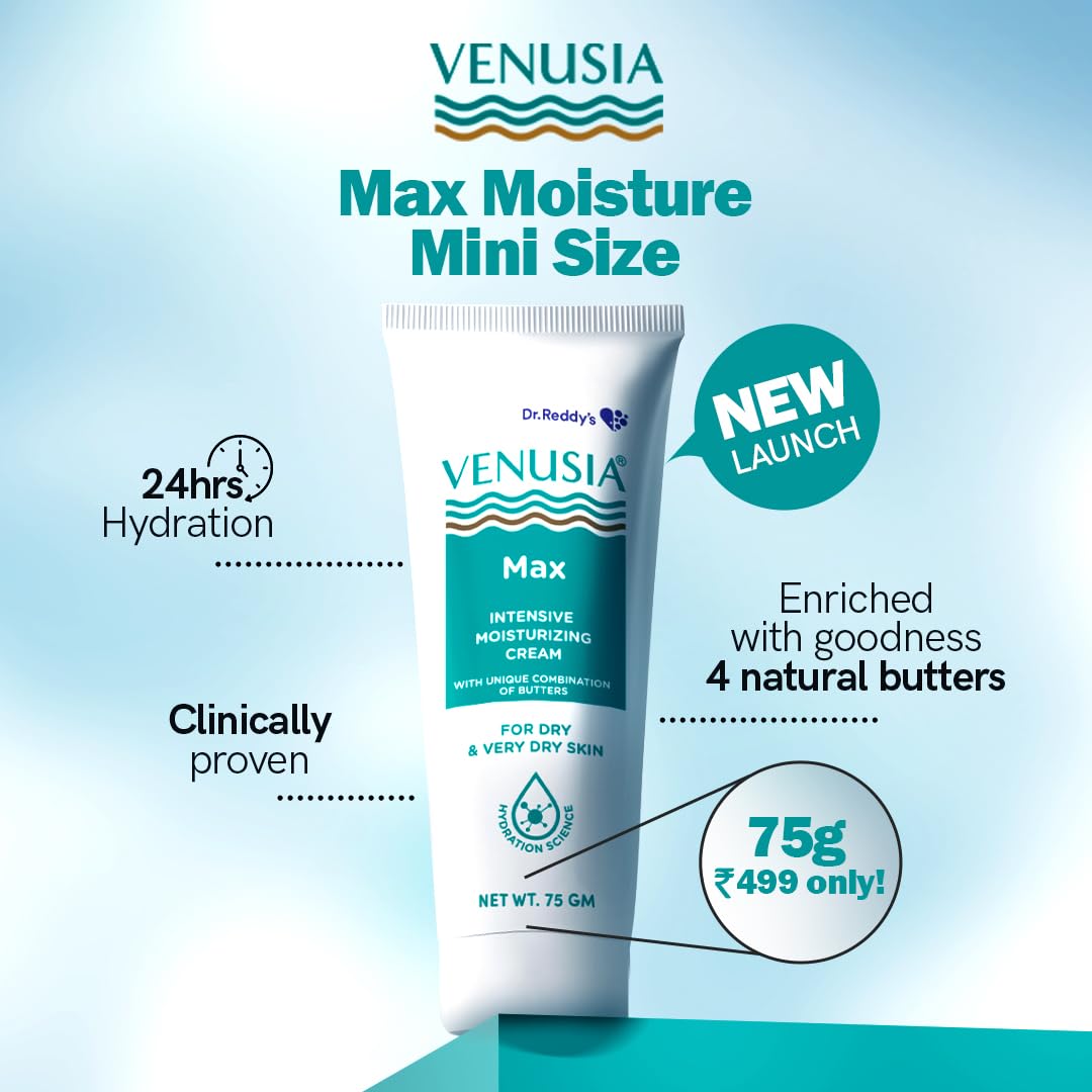 VENUSIA Max Moisturiser For Everyday Use for Dry Skin, Contains Shea Butter, Mango Butter, Aloe Butter & Cocoa Butter. Paraben Free & Non irritant formula, Dermat Recommended, 75g
