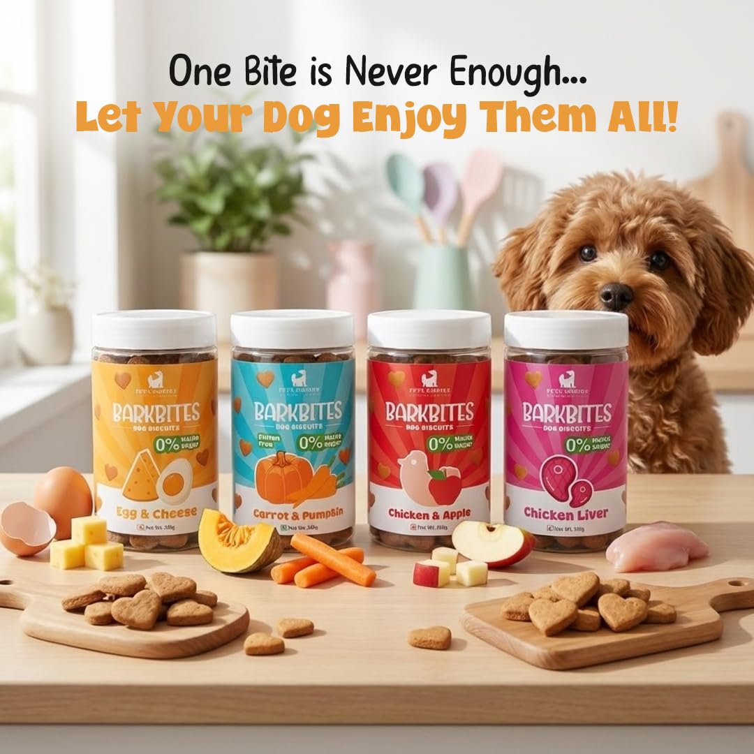 PETS EMPIRE BARKBITES Chicken & Apple Biscuit Jar for Dogs 350g – Healthy Dog Treats with No Maida, No Sugar, No Salt – Nutritious & Crunchy Biscuits for Training and Rewards