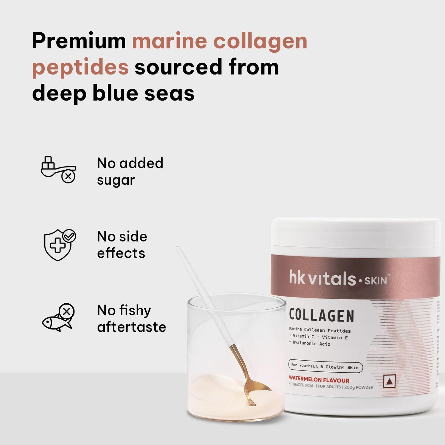 HealthKart hk vitals Skin Radiance Marine Collagen Supplement (Watermelon, 200g) |Vitamin C, E, Sodium Hyaluronate | For Healthy Skin, Hair & Nails