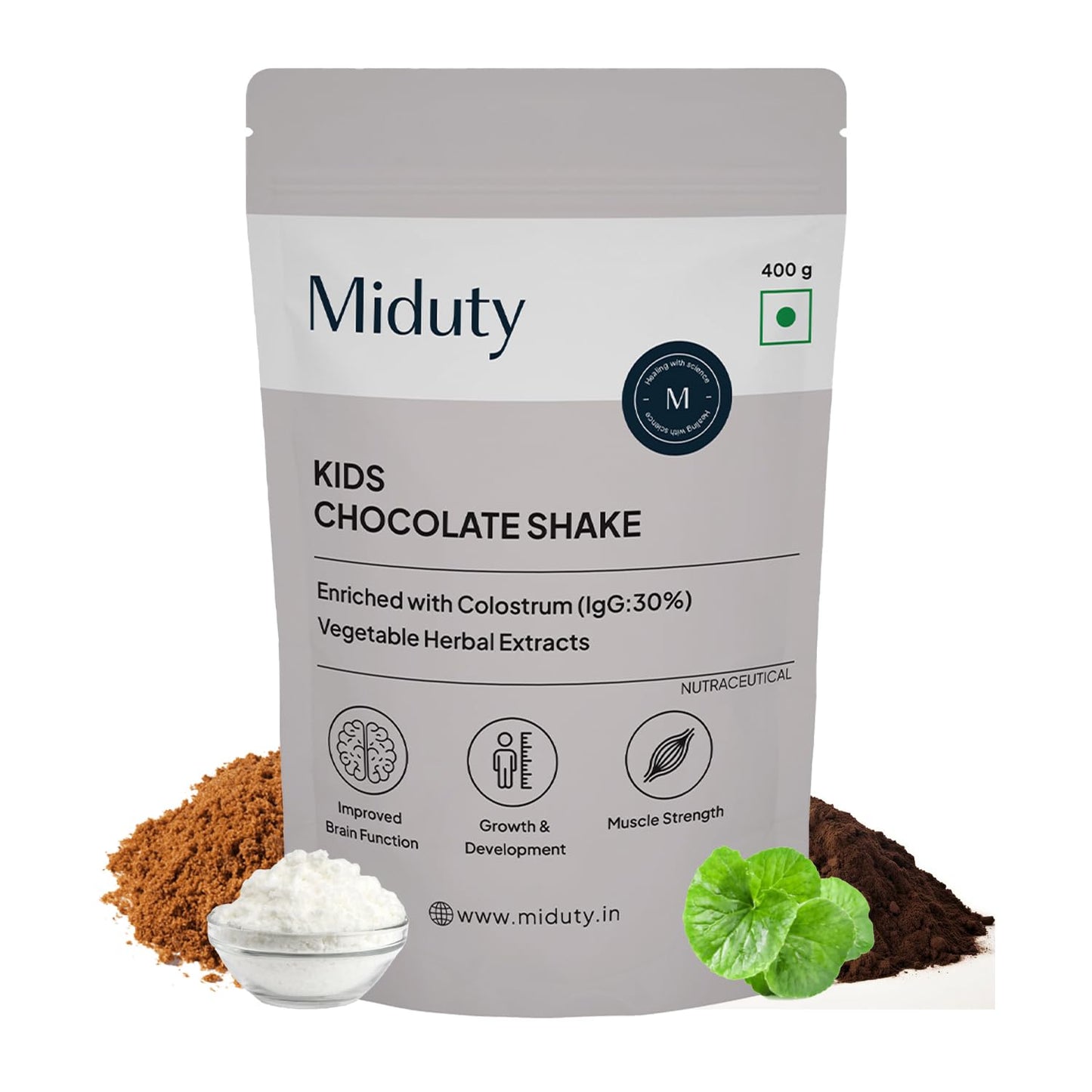 Zephivo Miduty by Palak Notes Kids Chocolate Shake, Kids Chocolate Powder, Immunity Booster, Added Colostrum, Nutrient-rich Blend of Vitamins, Minerals, MCT Powder, Brahmi Extract, Brain Immunity - 400g