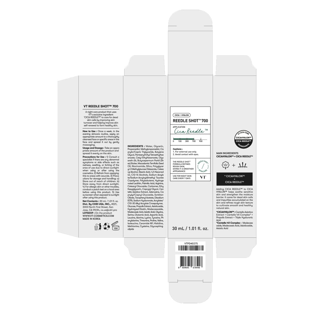 VT COSMETICS CICA Reedle Shot 700 Essence, Ultimate Facial Essence, Instant Skin Care, Centella Complex, Hyaluronic Acid, Green Propolis Extract 1Fl Oz (30ml)