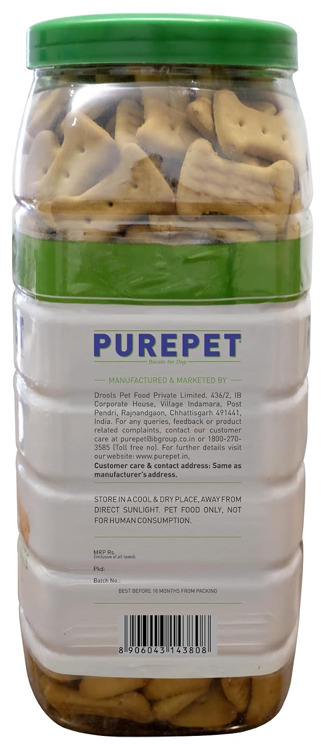 Purepet 100% Vegeterian Biscuit,Dog Vegetable Treats For All Life Stages- Jar, 905g