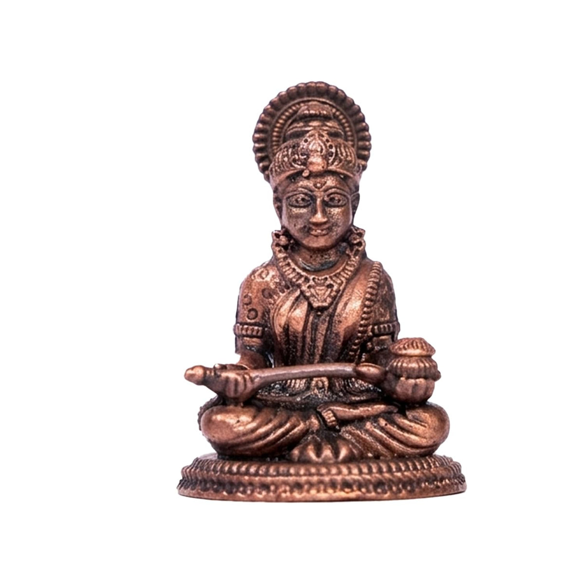 Pure Copper Saraswati MATA Murti | Handcrafted Copper Idol for Pooja Room, Vastu Decor | Traditional & Auspicious Religious Hindu God Showpiece & Gift Item | 25gm (3.5x2.5 cm)