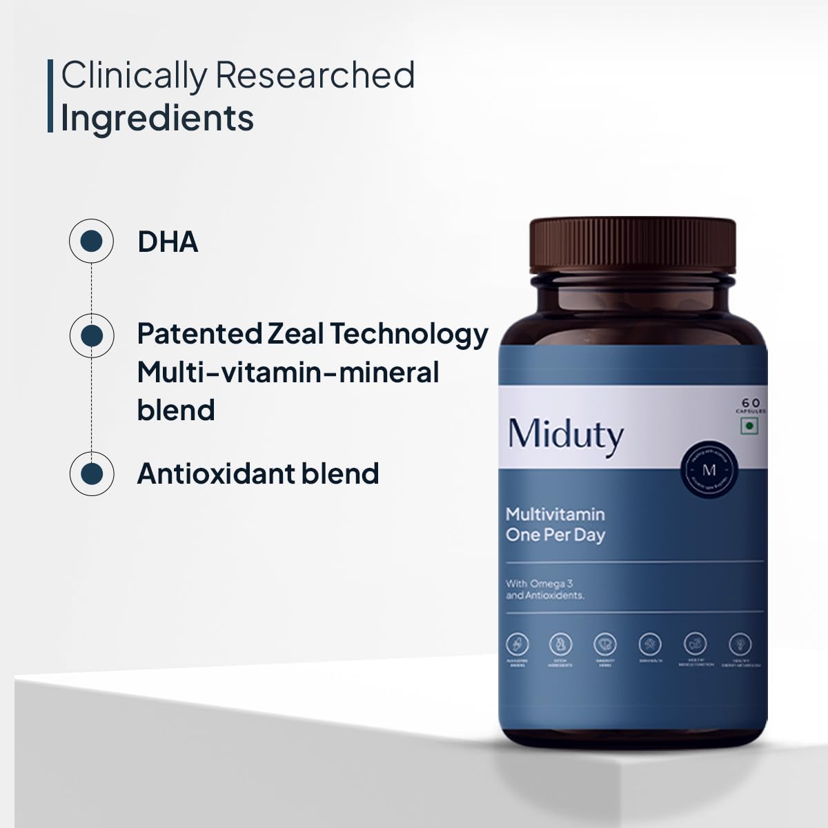 Zephivo Miduty by Palak Notes Multivitamin, Multivitamin with Omega 3 Immunity Booster & Muscle Function Multivitamin for Men & Women, Multivitamin Supplement Multivitamin Pack - 30 Capsule