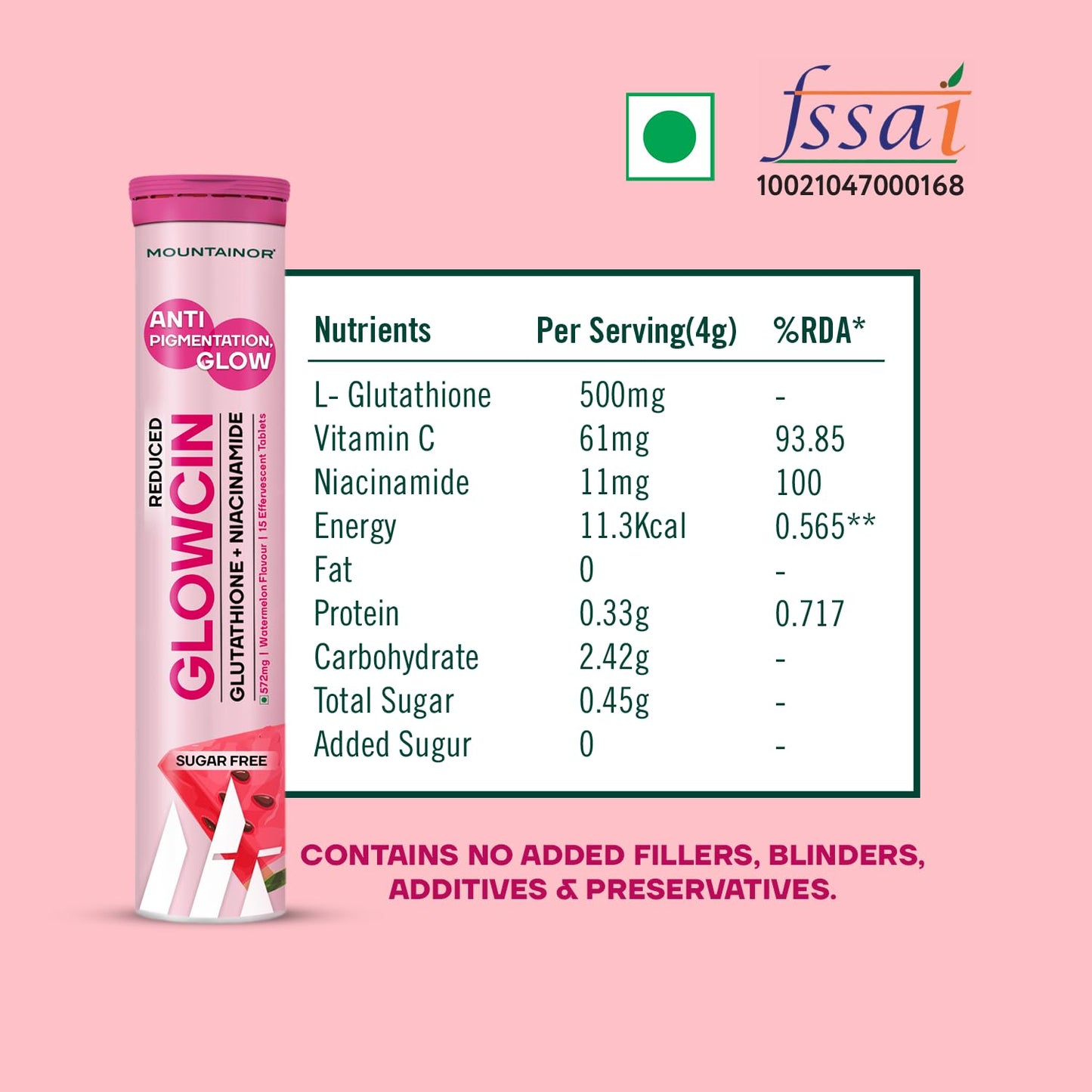 MOUNTAINOR Glutathione Tablets for Skin Brightening & Korean Glow. Fights Pigmentation & Dullness, Clinically Proven Ingredients-Niacinamide & Vit C Helps reduce Melanin, Clearance Healthy & Radiant Skin, Sugar-free Pack of 1 ( 15 Tablets)