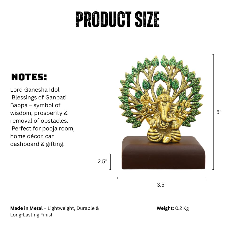Ganesha Idol with Tree Backdrop and Plastic Base for Home Mandir, Office Temple & Festive Dcor | Traditional Hindu God Figure for Puja, Vastu Remedies & Housewarming Gift
