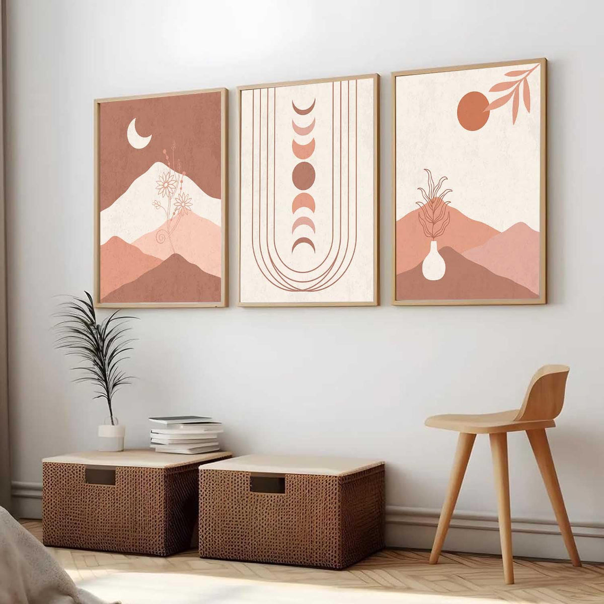 Boho Art Home Decoration Painting Paintings With Frame For Living Room Bed Room Hotel Wall Decor Digital Reprint Set of 3 (13x17 inch)