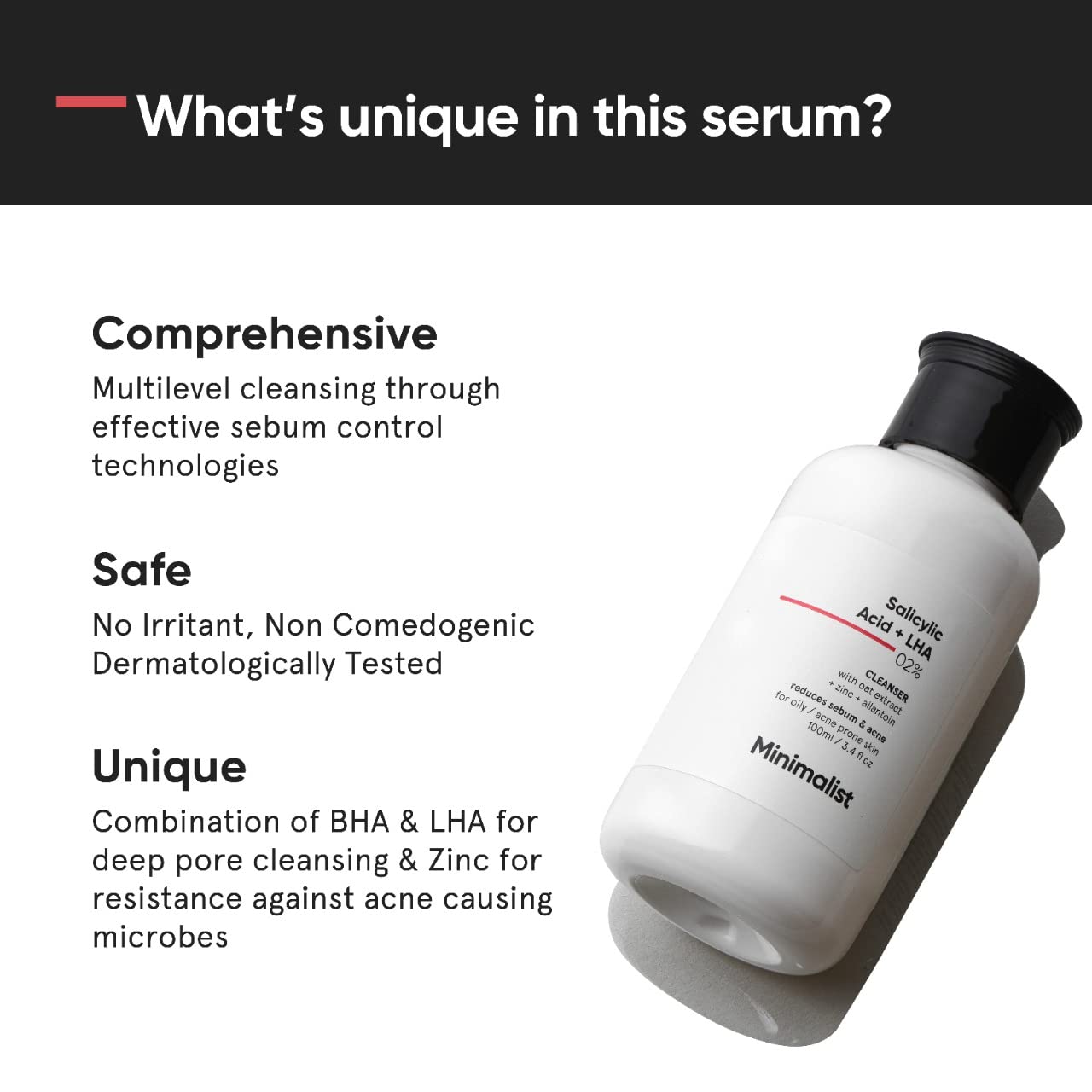 Minimalist Anti-Acne Salicylic Acid 2% Face Wash For Oily & Acne Prone Skin | With LHA for Pore Cleansing, Oil Control & Sebum Regulation | Sulfate-Free Formula with Zinc for Gentle Exfoliation | Cleanser for Women & Men | 100 ml