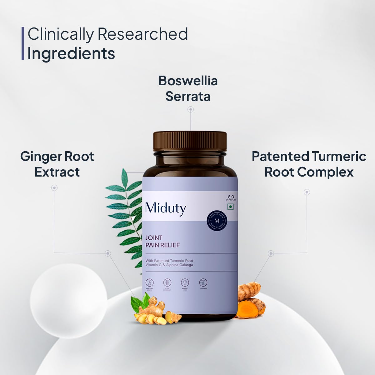 Zephivo Miduty by Palak Notes Joint Pain Relief Supplement Boswellia Serrata, Turmeric Root Complex, Ginger Root - Support Joint Health Supplement - 60 Capsules