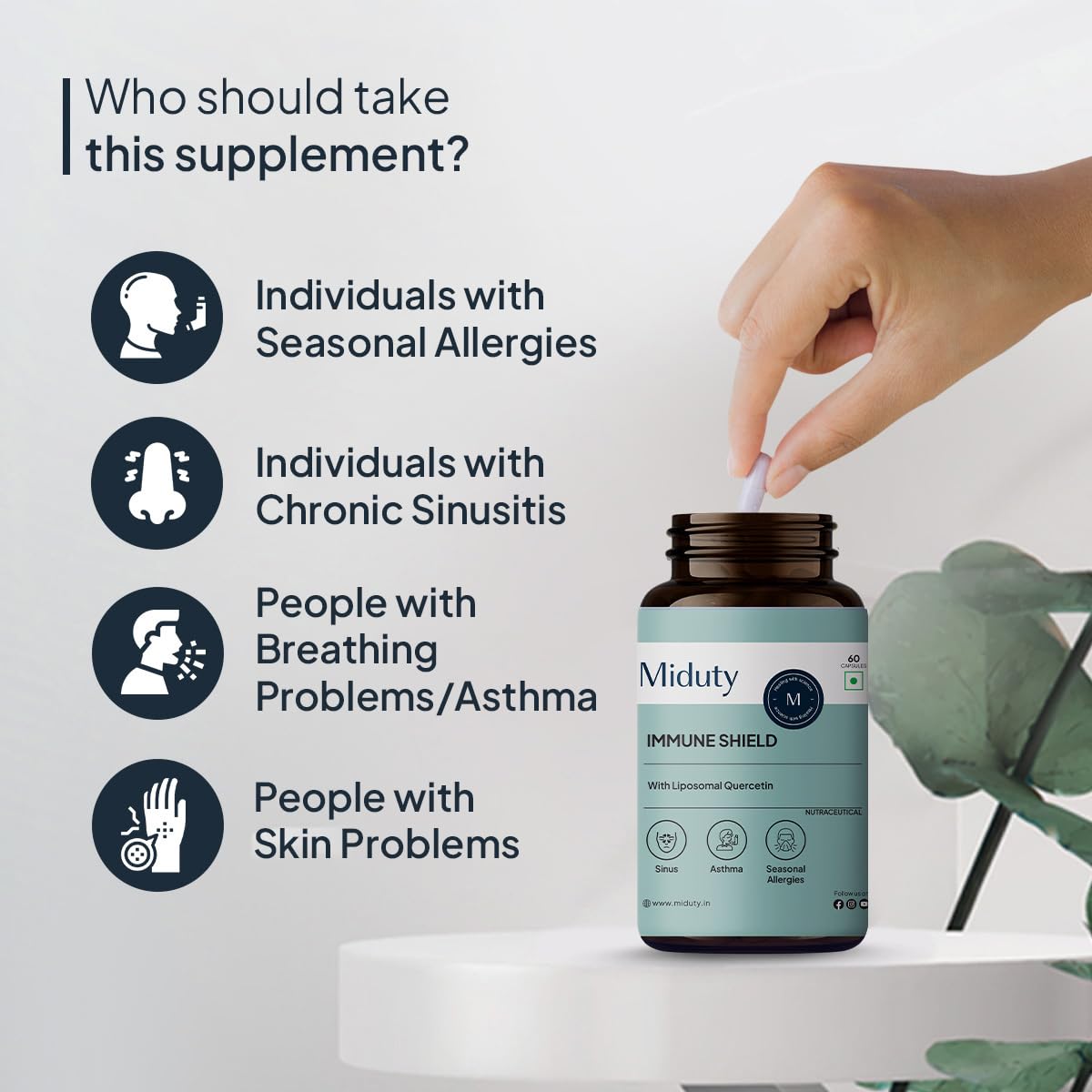 Zephivo Miduty by Palak Notes Immune Shield Bromelain For Seasonal Allergies, Boost Immunity, Nasal Drip, Difficulty Breathing, Nasal Congestion - Asthma - Allergy Medicine, Anti-Inflammatory - 60 Caps