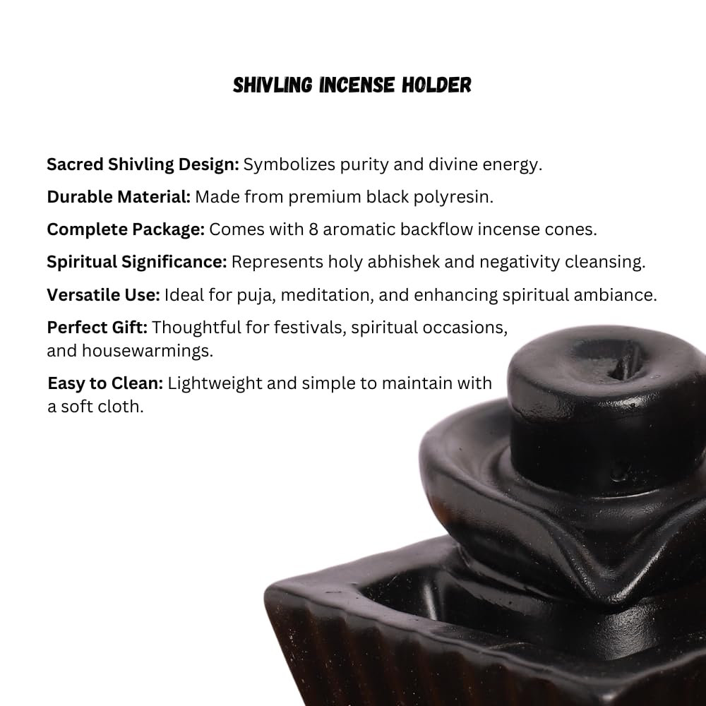 Black Shivling Idol Statue with 8 Incense Smoke Backflow Fountain Cone Incense Holder | for Table, Home Decorative Showpiece Item