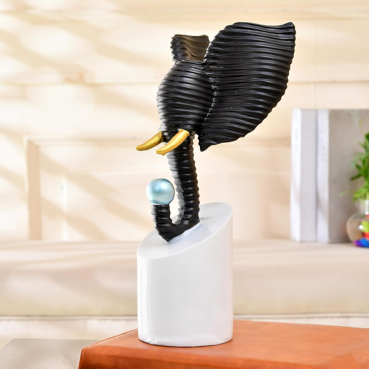 Spiral Seashell Elephant Figurine, Black