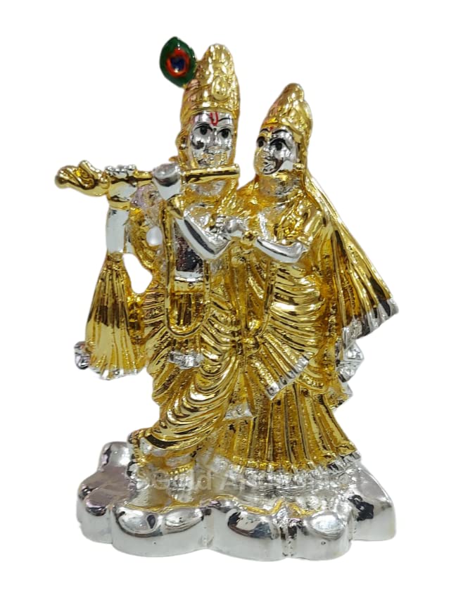 Gold Art India Two Tone (Gold &Silver Plated) Radha Krishna - for | Home | Office | Gifting | House Warming | Puja Room | Decor | Car Dashboard (Radha Krishna) (twotoneradhakrishna 3 inch)