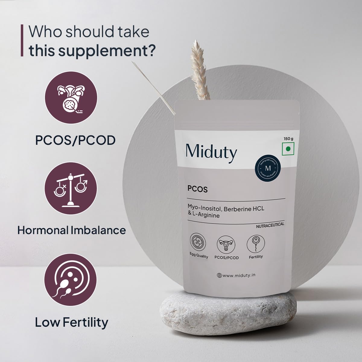 Zephivo Miduty by Palak Notes PCOS Powder Myo Inositol and D Chiro Inositol PCOD, PCOS Women Support, Menstrual Cycle and Irregular Periods - 150g