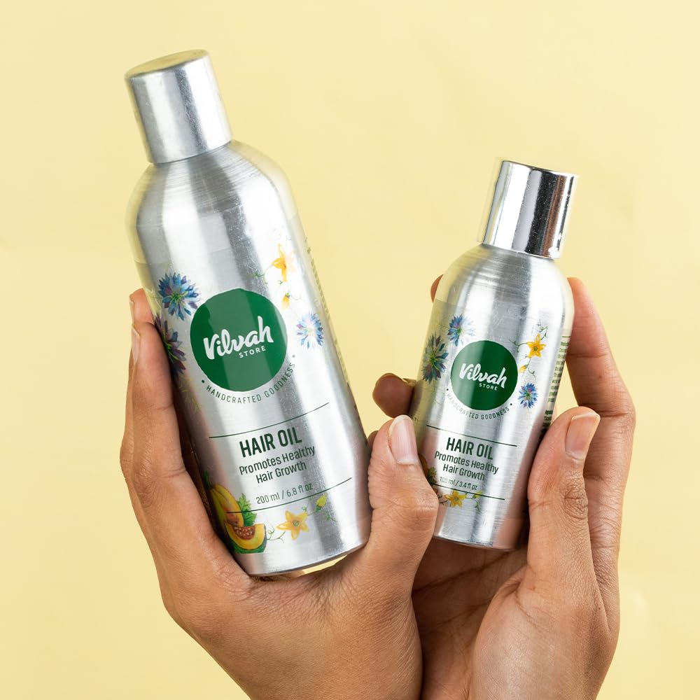 Vilvah Hair Regrowth Oil | Reduces Hair Fall & Boosts Regrowth | With Pumpkin Seed, Kalonji, Castor Oil & Vitamin E | Strengthens Roots & Improves Scalp Health | Unisex | 200ml