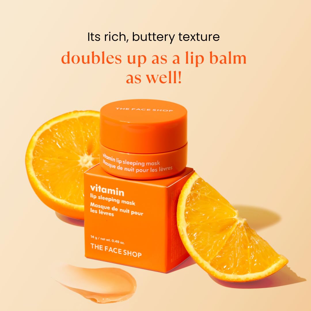 The Face Shop Vitamin C Lip Sleeping Mask (14g) - Smooths & Softens Dry Lips - Hydrating Lip Mask, Lip Moisturizer - Overnight Lip Care - Korean Skin Care
