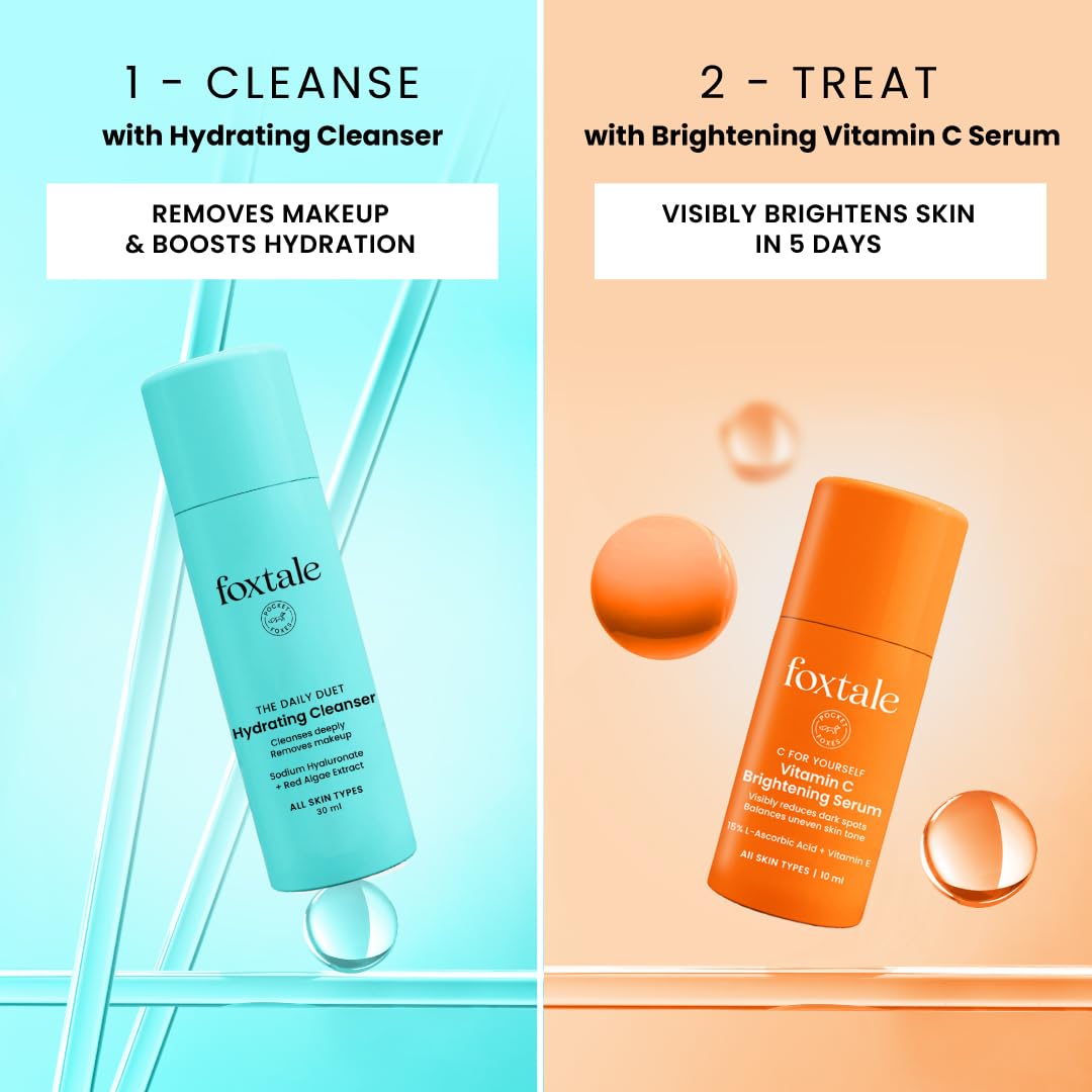 Foxtale On the Glow Travel Kit | Vitamin C, Niacinamide & Peptides | Brightening & Hydrating Skincare Set | For Glowing Skin | Travel Pouch Included | Pack of 4 | Travel & Pocket Friendly | Gift for Birthday and Anniversary