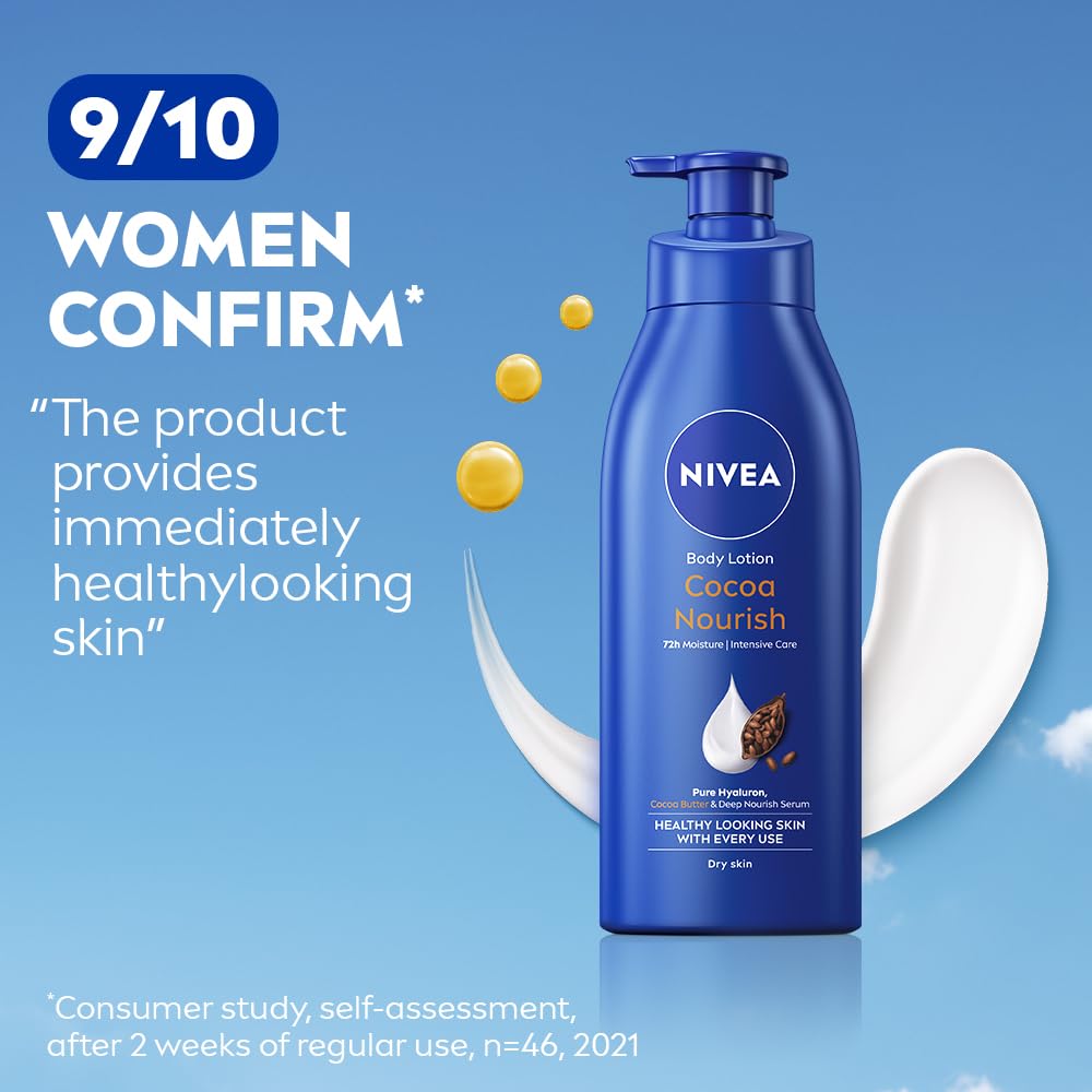 NIVEA Cocoa Nourish 400ml Body Lotion with Deep Moisture Serum| 48 H Moisturization | With Cocoa Butter & Coconut Oil | Non Greasy & Healthy Looking Skin |For Very Dry Skin