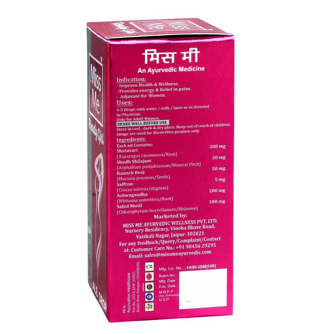 READYGIRL Miss Me Ayurvedic Drop for Female (10ml) | With Shatavari | Colourless & Flavourless Herbal Supplement | Can Be Mixed with Juice, Water, or Milk | 4–5 Drops Twice Daily