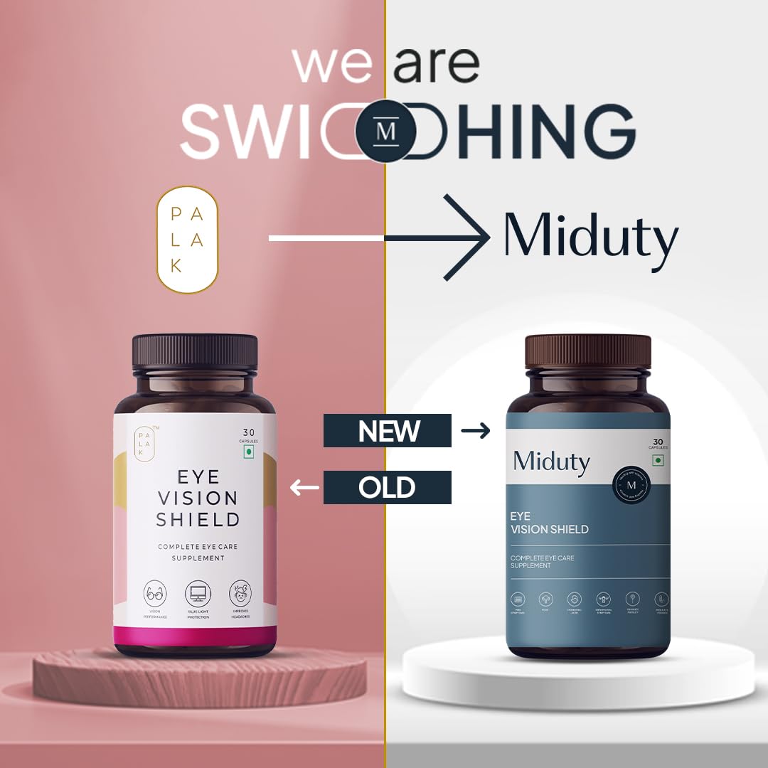 Zephivo Miduty by Palak Notes Eye Vision Shield Supplement for Dry Eyes Bilberry Fruit Extracts, Lutein, Beta Carotene, Zeaxanthin, Astaxanthin, Lycopene - Eye Vitamin for Blurry Vision - 30 Capsules