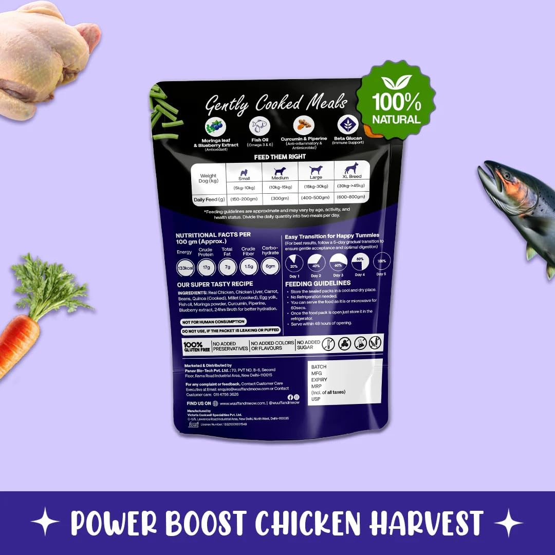 Wuuff&Meow Super Feast+ Gently Cooked Dog Food | Vet-Formulated Superfood Functional Fresh Food for Dogs | Powered By BIOFIBER™ Arbocel® Plant-Based Fiber | (100 g (Pack of 1))