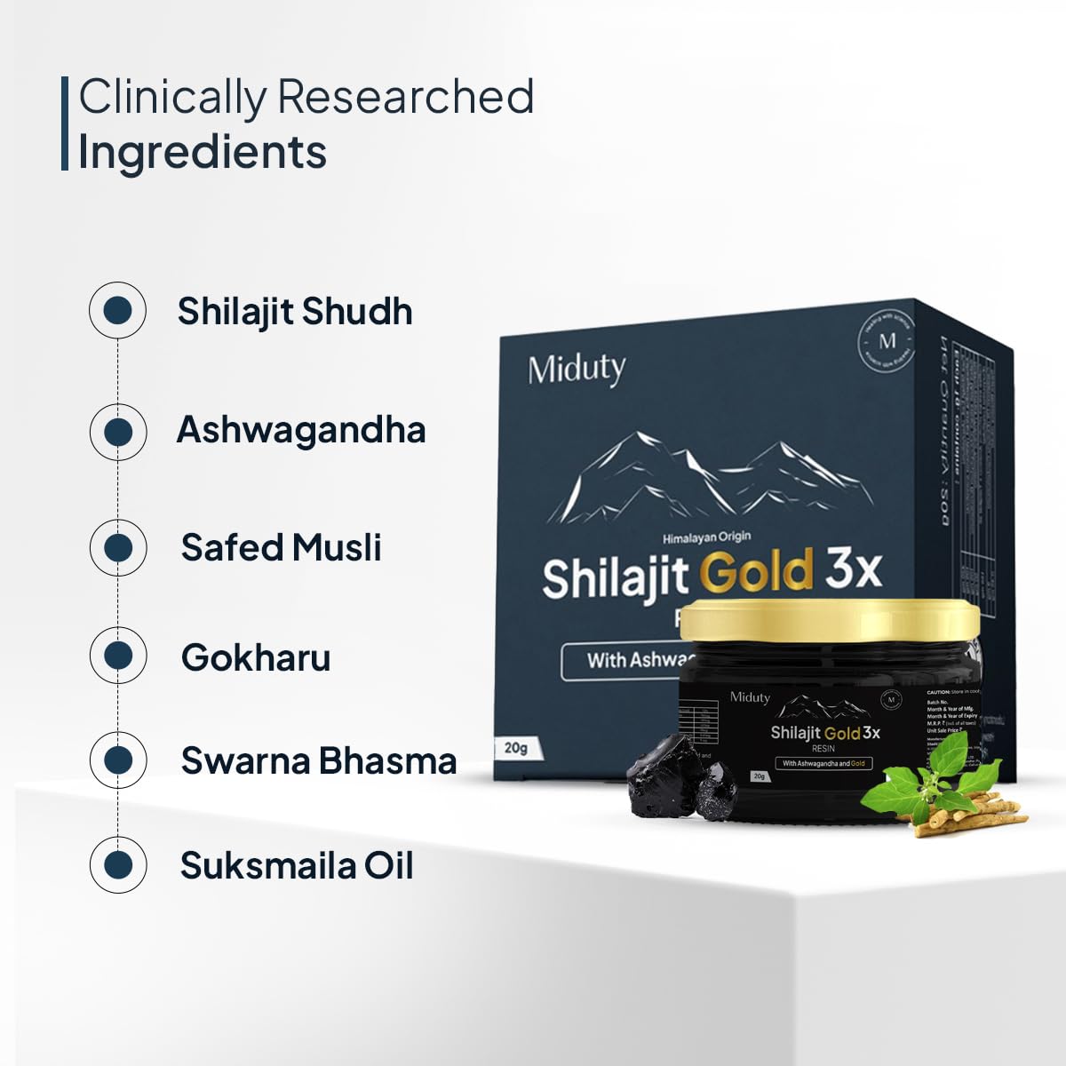 Zephivo Miduty Shilajit Gold 3X - Ashwagandha - Himalayan Shilajit Gold - Original Shilajit Gold Resin - Shilajit for Men - 20g