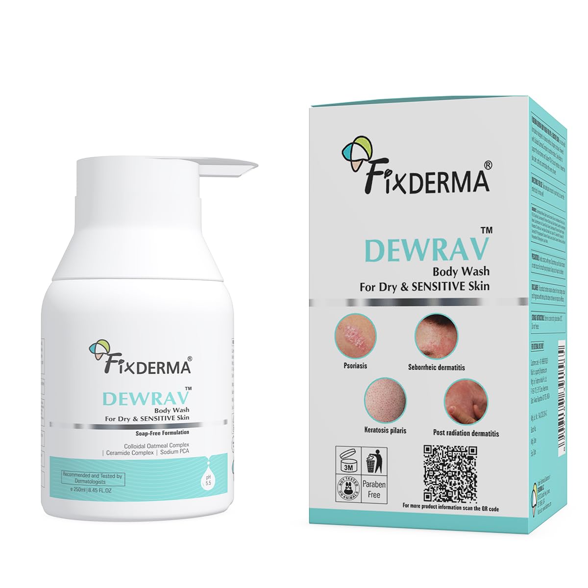 Fixderma Dewrav Body Wash for Dry & Sensitive Skin with Shea Butter & Ceramide Complex | Deep Hydration & Repair Skin Barrier | Soap Free Formulation | Body Wash Shower Gel for Men & women - 250 ml