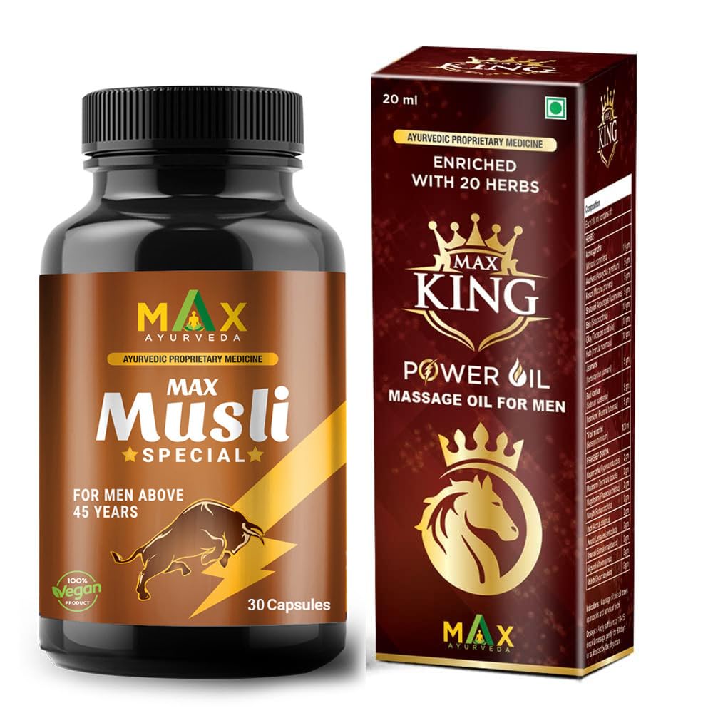 Max Ayurveda Musli Special (For 45+ Men) & King Ayurvedic Massage Oil - Combo (30 Capsules + 1 Oil Bottle)