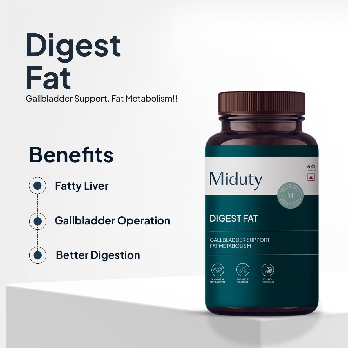 Zephivo Miduty by Palak Notes Digest Fat Liver Health, Metabolism, Digestion - Fatty Liver Management - Digestive Enzymes - Gut Health Supplements- 60 Capsules