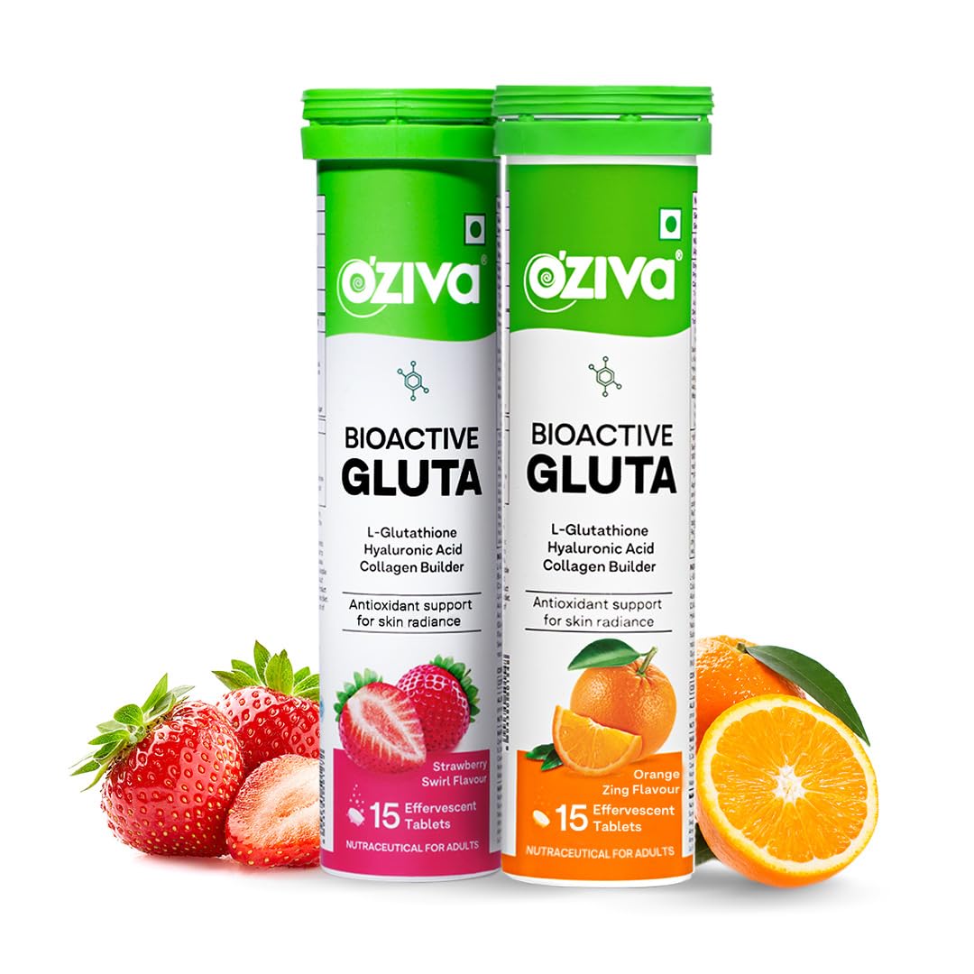 OZiva Bioactive Glutathione Tablets for Radiant Skin - 30 Effervescent Tablets (Pack of 2) | L-Glutathione, Lycopene, Vitamin C for Skin Glow & Anti-Pigmentation
