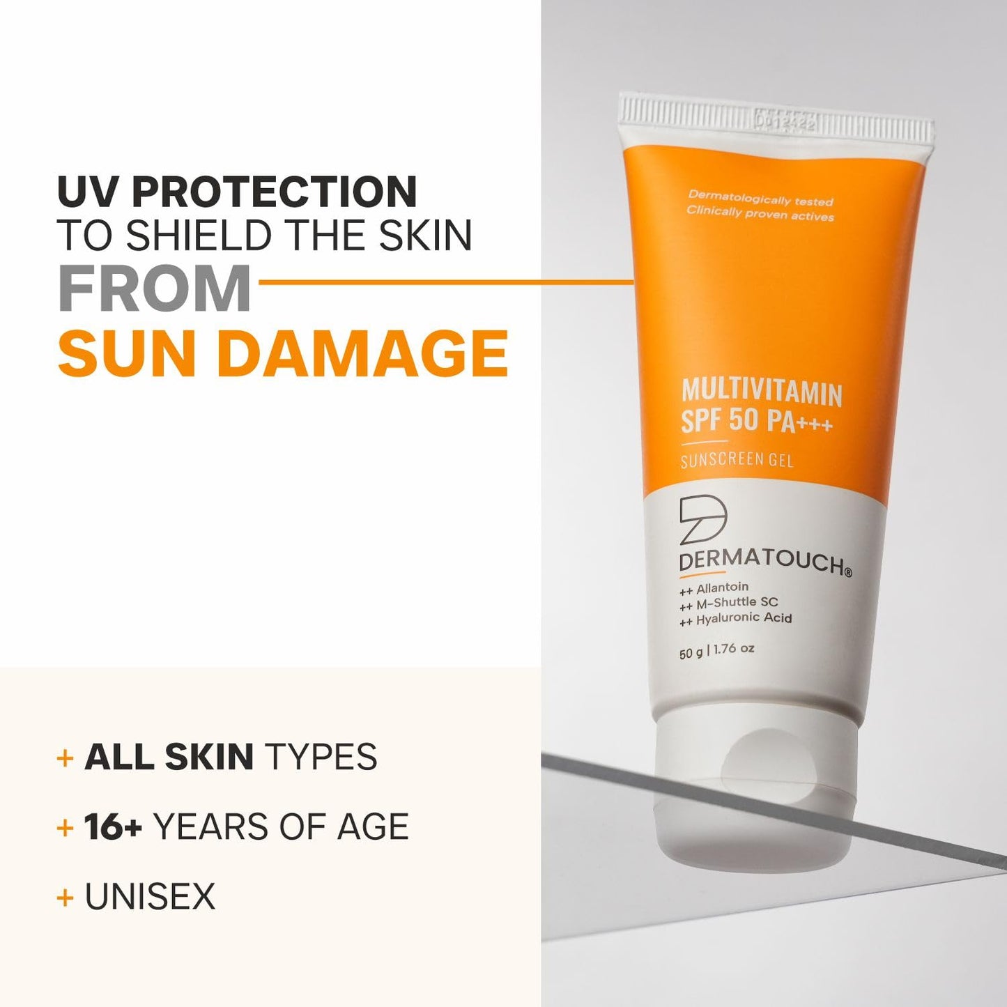 DERMATOUCH Multivitamin Spf 50 Pa+++ Sunscreen Gel For All Skin Types | Uva-Uvb Protection |Zero White Cast | Unisex | 50G