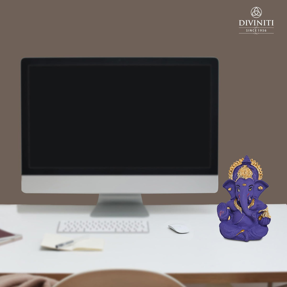 24K Gold Plated Resin Lord Ganesha Idol for Car Dashboard, Tabletop|Ganesh Statue for Good Luck and Success|Ganpati Murti for Home Decor Mandir, Office Desk Puja Gift Purple (8.4x4.2cm)
