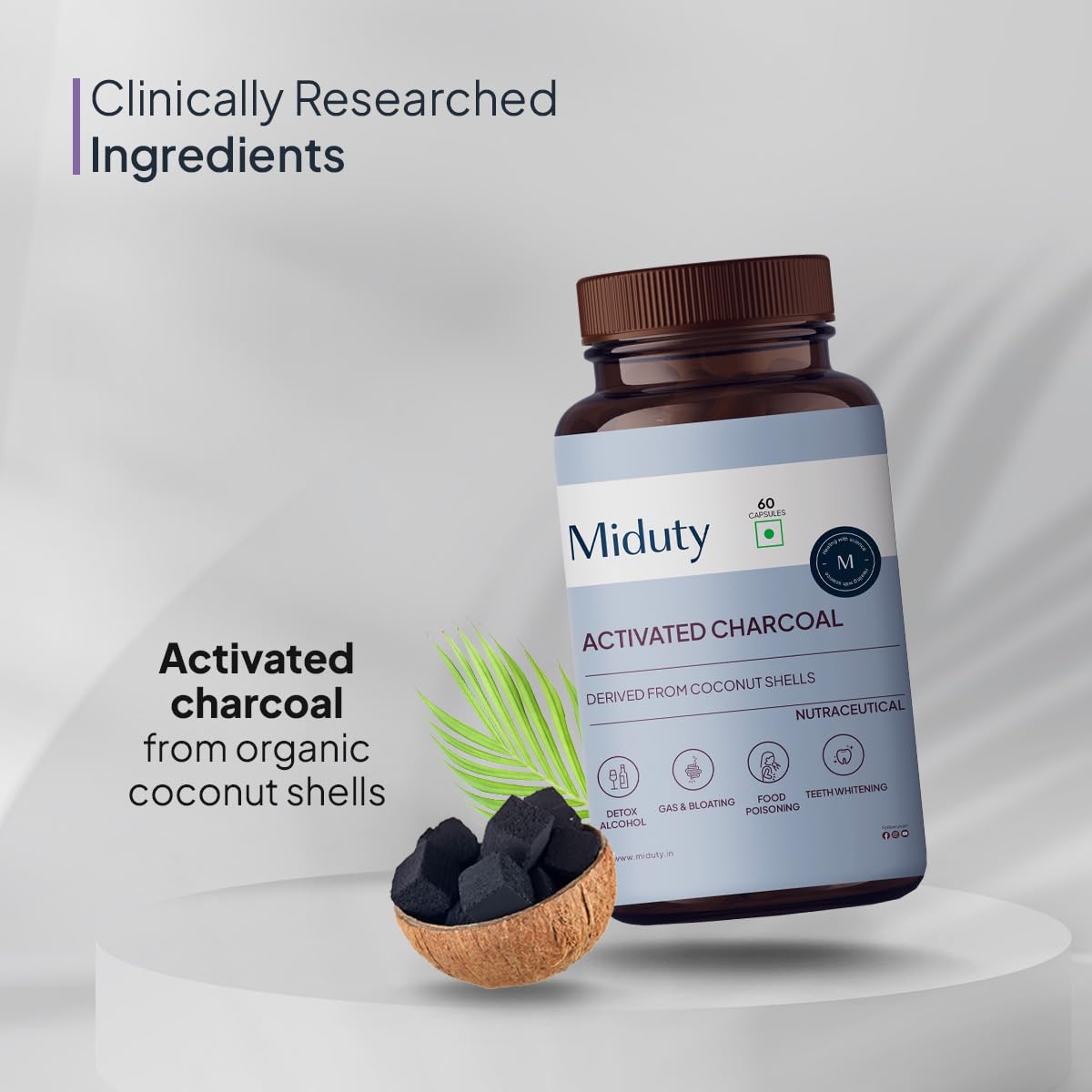 Zephivo Miduty by Palak Notes Activated charcoal, Activated coconut charcoal, Detox your body, Jet lags, Detox alcohol, Activated charcoal Pack - 60 capsules