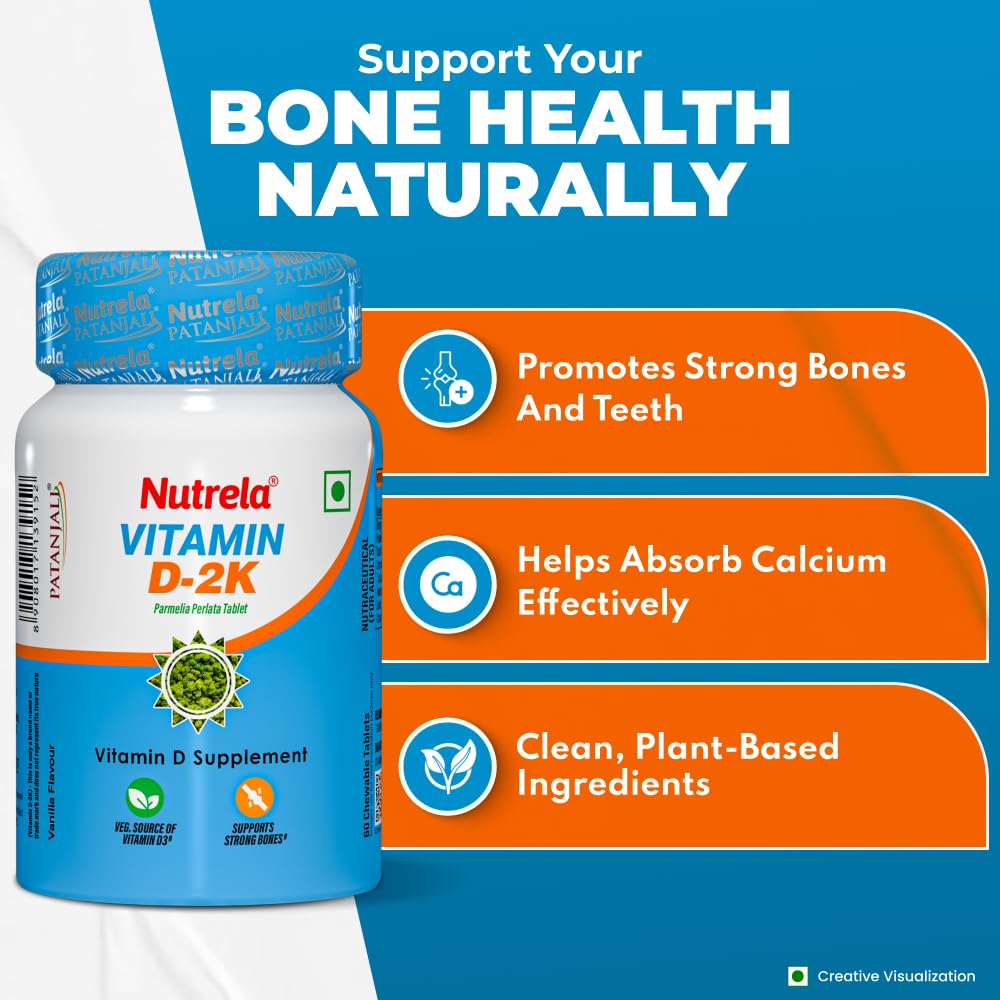 NUTRELA PATANJALI VIT D2K NATURAL TAB- VANILLA, Pack of 60 tabs