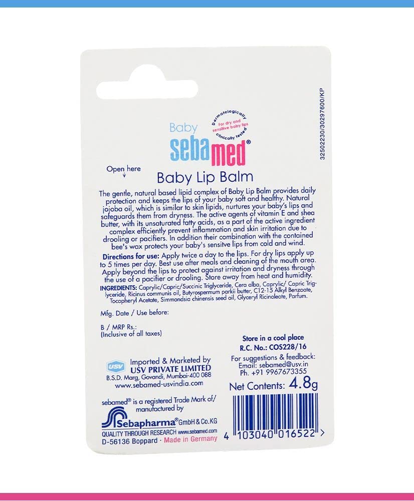 Sebamed Baby Lip Balm|Soft Baby Lips|With Shea butter, Jojoba Oil & Beeswax|4.8 gm