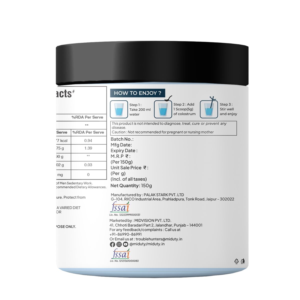 Zephivo Miduty by Palak Notes Liposomal Colostrum - Increase bone and muscle mass - Probiotic Supplement for Gut Health - Muscle Growth - Boosts Immunity - Better Workout recovery - Colostrum Powder - 150 gm